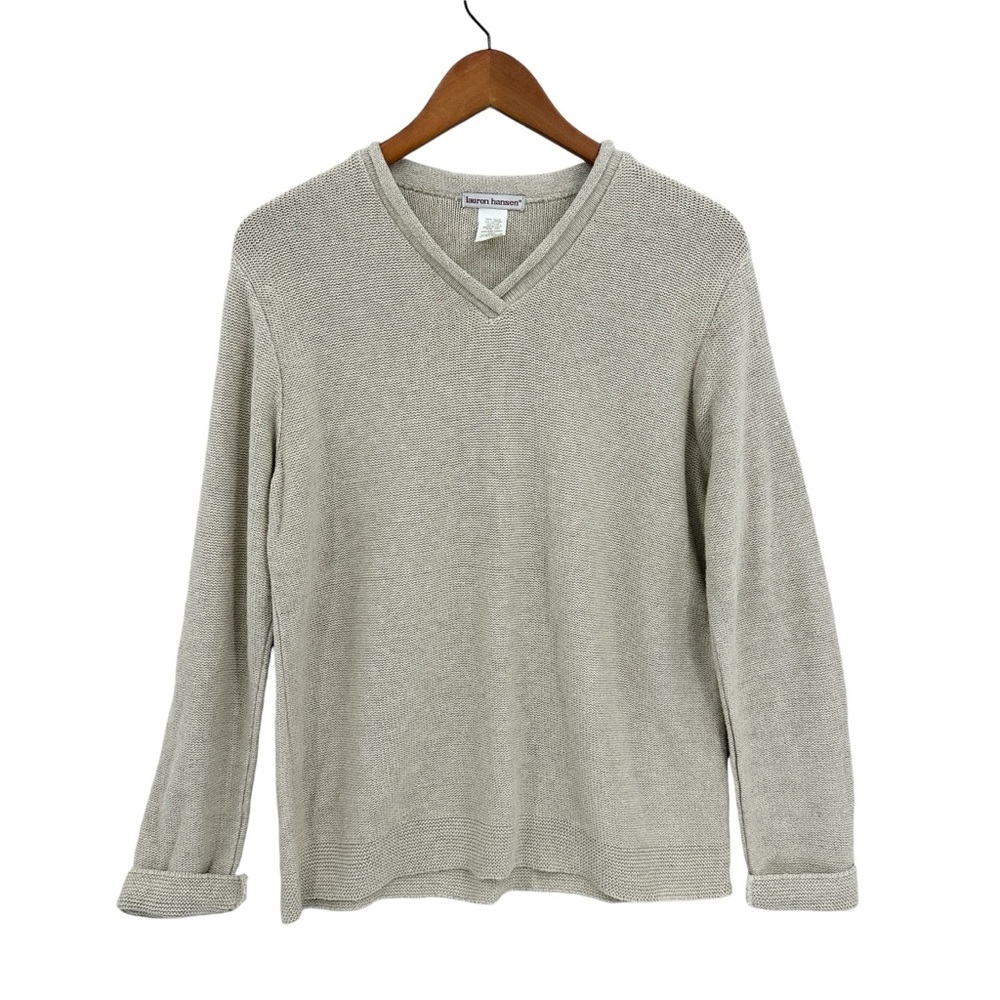 LAUREN HANSEN Sweater Pullover Flax Cotton Blend Beige